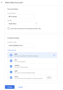 Adding a new account in Google Tag Manager