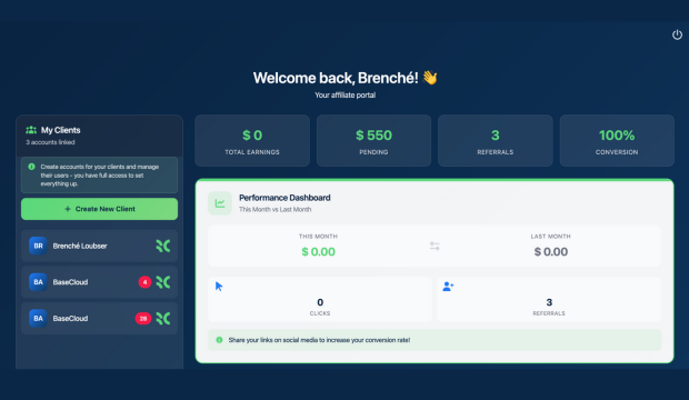 The BaseCloud partner dashboard