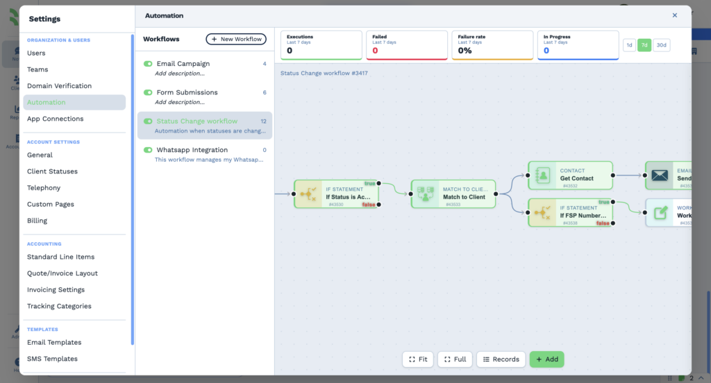 The automation workflow builder in BaseCloud CRM