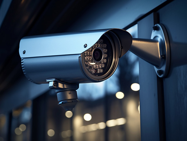 Security camera installed on a building